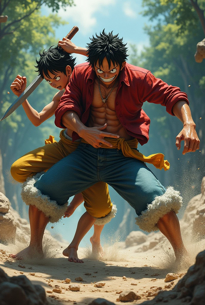 Luffy doing a suplex on Zoro