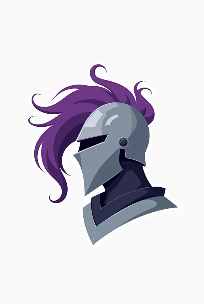 Flat logo for a website of a knight's helmet with violet hair