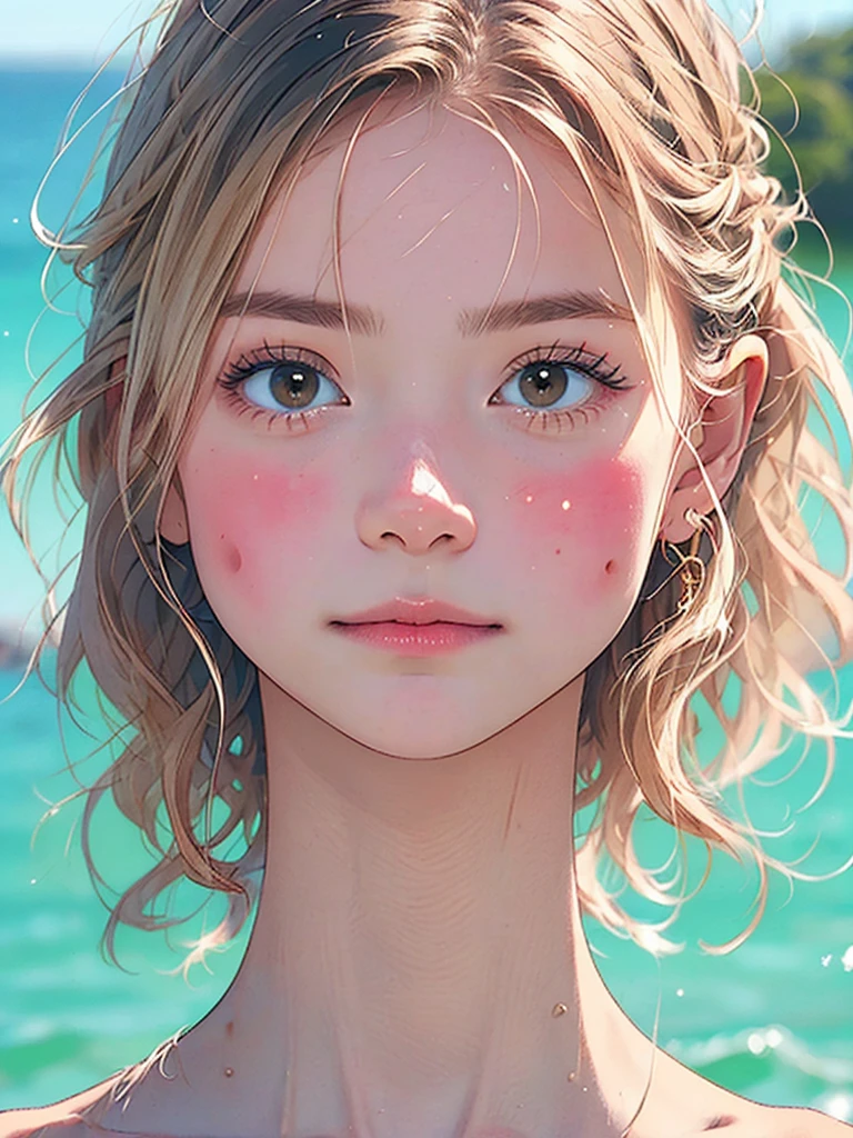 (12years old:1.4),(Very Young Face), (japan Person femes idol), 1girl, (complete Nude:1.4),(medium Breast:1.4),)(pink nipples:1) Stroll along the seaside, sunshine, (masterpiece:1.0),(best_quality:1.0), ultra high res,4K,ultra-detailed, photography, 8K, HDR, highres, (perfect anatomy:1.4),(Beauty of form:1.4) Golden ratio, big eye,(nature's providence:1),(beautiful skin:1.4),