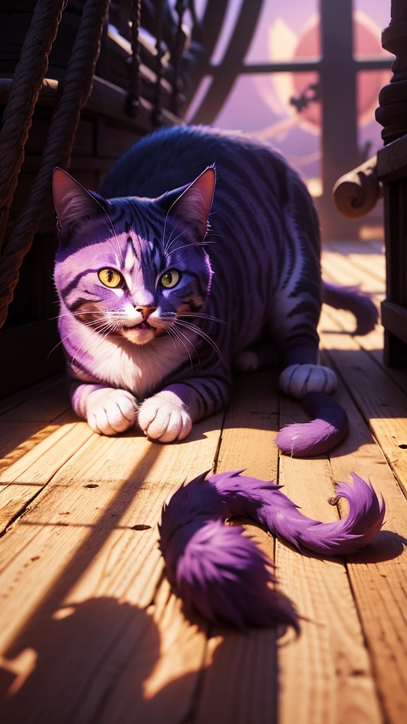 Cat Pirates on a Pirate Ship,purple,red, high resolution images 4K,Ultra quality, shadow light