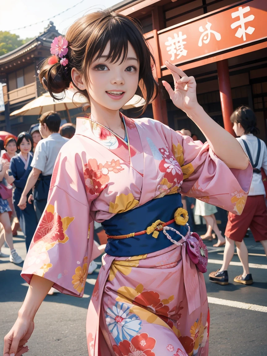 (Japan Bon Odori,最高masterpiece,Highest quality), Hot August,Bright vibrant anime art,People of all ages and genders dance and dance, Dancing in yukata,Dancing with laughter, Men and women, let's dance in a circle, dancing hero,Laugh Laugh,Dance Dance,Dancing in the square,Tokyo Marunouchi Station Square,masterpiece,Highest quality,High resolution,