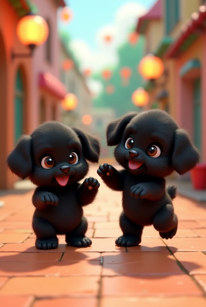 Animated dancing 2 black shih tzu puppies video 3D Pixar style
