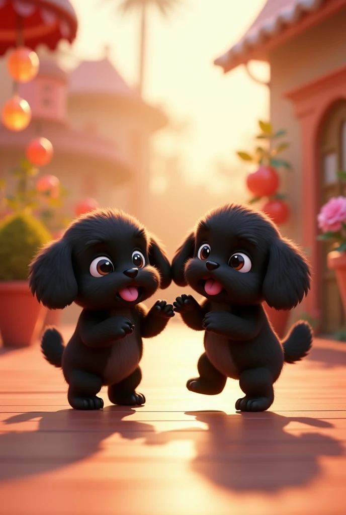 Animated dancing 2 black shih tzu puppies video 3D Pixar style