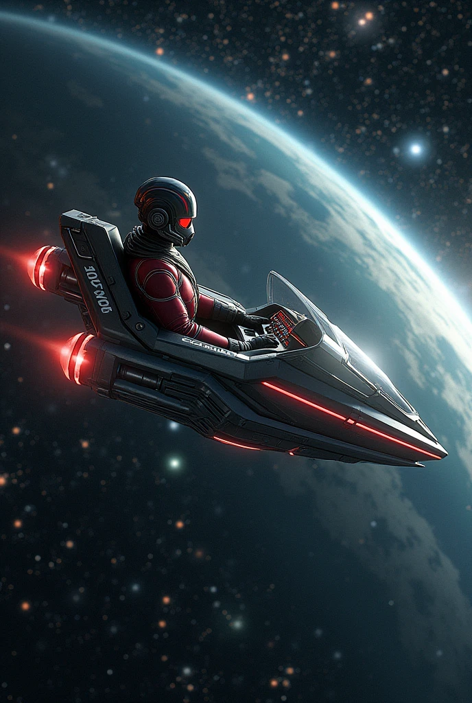 Antman ride a futuristic spaceship in space