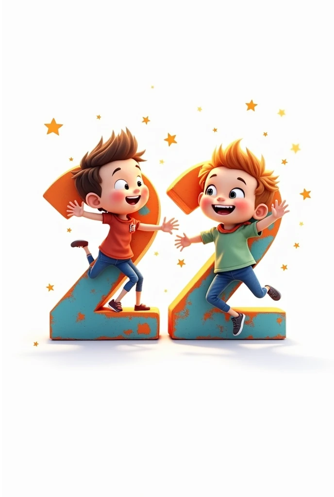 Make a image of Number 22 with two boys white.background