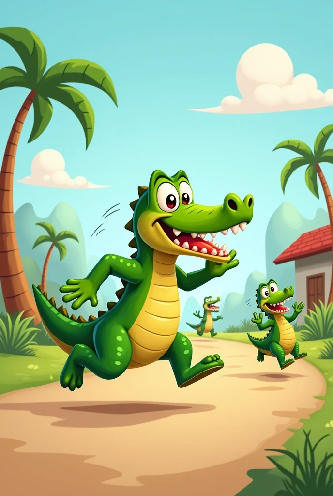 crocodile running late cartoon for toddlers various poses