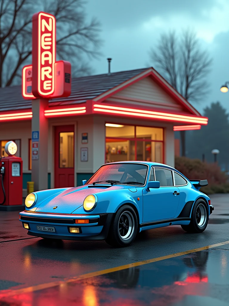 blue porsche 911 classic parked in front of a gas station, highly detailed hyper real retro, vehicle photography, car photography, automotive photography, octane ray tracing, photo realistic octane render, auto photography, detailed cinematic photography, classic cars, porsche 911, octane cgsociety, wide body, photo, vibrant