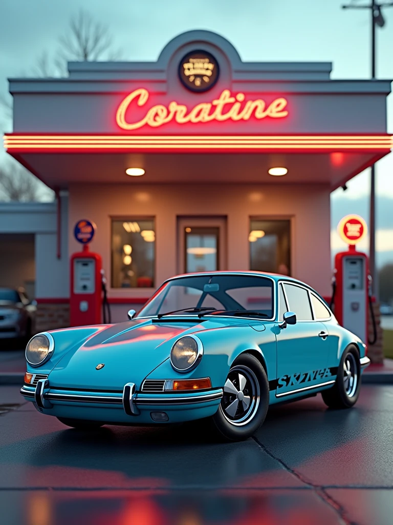 blue porsche 911 classic parked in front of a gas station, highly detailed hyper real retro, vehicle photography, car photography, automotive photography, octane ray tracing, photo realistic octane render, auto photography, detailed cinematic photography, classic cars, porsche 911, octane cgsociety, wide body, photo, vibrant