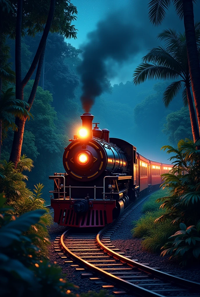 A Indian train in jungle of night of glossy type
