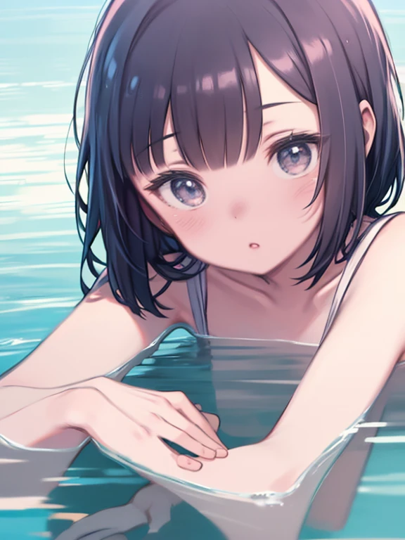 One Woman、((to scoop up water with one's hands))、Upper Body、Accurate hand drawing、