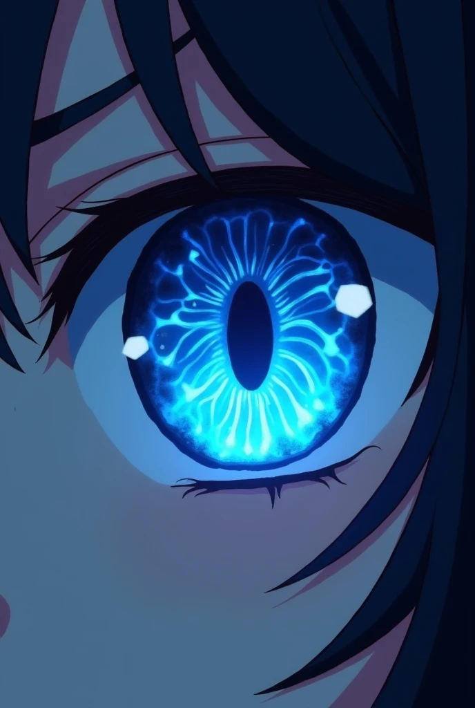 Create an anime style eye power make the pupil different types of blue, make it more epic and attractive