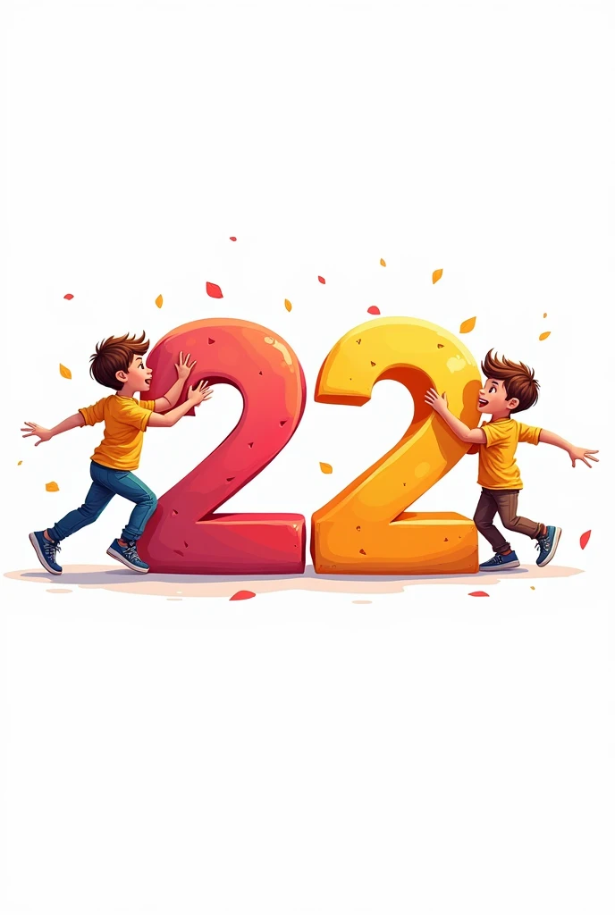 Make a image of number 22 with two boys white background 