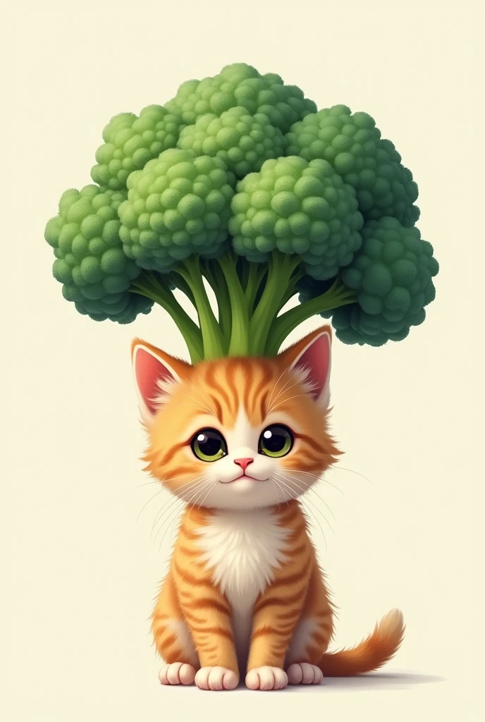 Kitten wearing broccoli upright