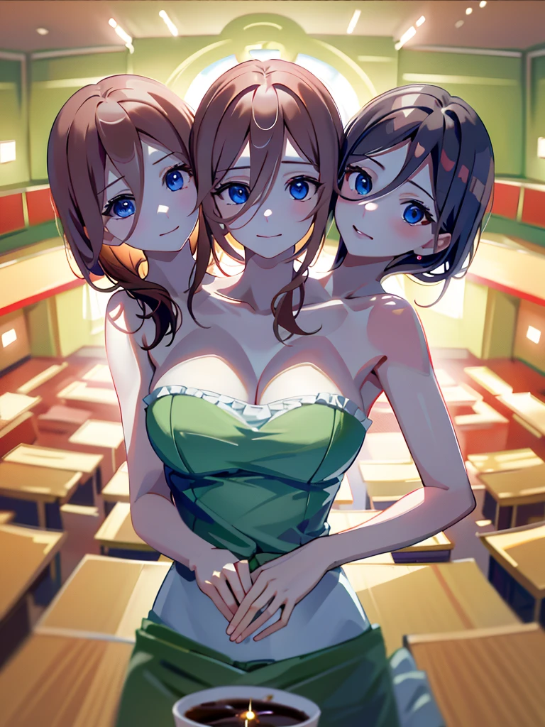 (Masterpiece, best quality), best resolution, (3 heads:1.5), 1 girl, Nakano Miku character, Bored, Headache, Hangover, In the pain, feel dizzy, brown hair, blue eyes, Close one eye, open mouth, Light blue T-shirt, Tan pants, Place your hand on your forehead, apartment kitchen,DSLR Photos, (8ก, 4K, Masterpiece),(Masterpiece, best quality), best resolution, (3 heads:1.5),Arms separated,arm circle, (Put your hands on your head...), (lower hand on ankle), (lower hand on leg), Full content in the frame, full body view, (four arms),(Multi-arm),(many hands), รูปร่างเพรียวบาง Masterpiece,best quality,best resolution,1 woman,many heads, upper body, smile, Facing the audience,big breasts,simple background,Beautiful face,Beautiful hair,beautiful eyes,beautiful body,Beautiful hands,conjoined twins