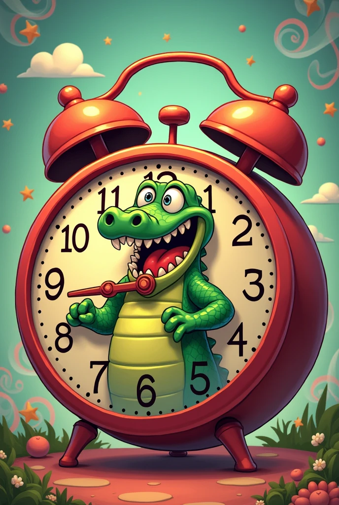 cartoon big clock with a crocodile inside