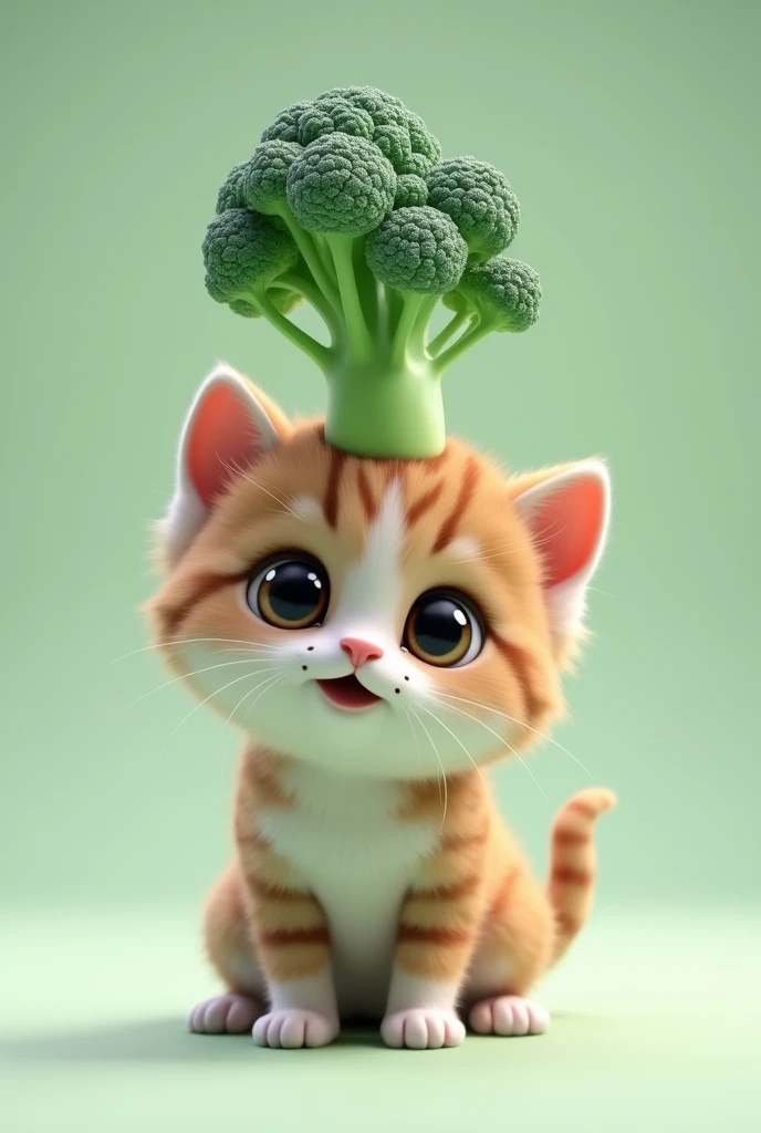 Kitten wearing broccoli　upright　3d
