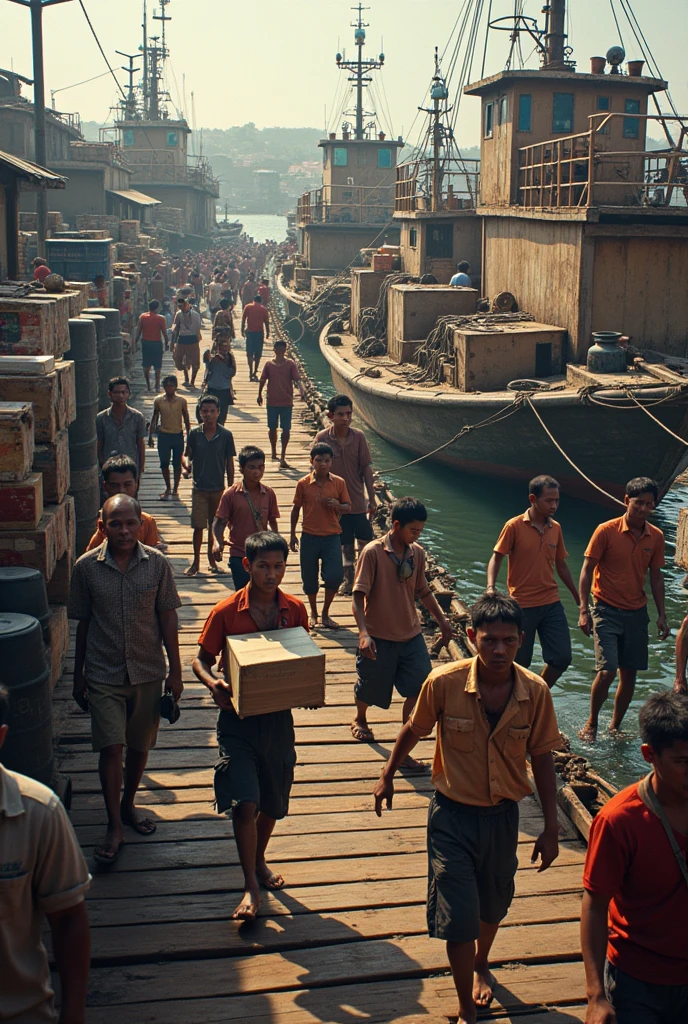 photo of Indonesian people supplying spare parts to tug boats and new goods