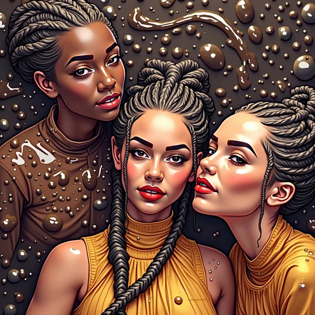 Create an image featuring hair that appears to be heavily coated in oil, creating a look of intense gloss and saturation. The hair should exhibit a thick, oily sheen, giving the impression that it has been drenched with an abundant amount of oil. The texture should resemble a slick, wet coating, with each strand reflecting light dramatically, as if the oil is so saturated that it absorbs and amplifies the light around it.
The hair should be styled into intricate braids or twists, with each braid meticulously detailed to showcase the oil's effect. These braids should look rich and glossy, with the oil enhancing their texture and depth. The surface of the hair should appear to shimmer with a high level of shine, reminiscent of wet, black mirrors or a dark, reflective pool.
The overall scene should evoke a sense of luxuriousness and indulgence, highlighting the reflective and tactile qualities of the heavily oiled hair. Ensure that the depiction captures the full effect of the oil, making the hair look as if it is dripping with moisture, with every strand glistening under the light. The result should be a striking visual that emphasizes the texture and sheen of the oiled hair, making it the focal point of the image and conveying a sense of opulence and sensory richness.
This description aims to convey the desired effect of heavily oiled hair in a way that allows Sea Art Infinity to render a detailed and visually compelling image, capturing both the aesthetic and tactile qualities of the oil-coated hair.