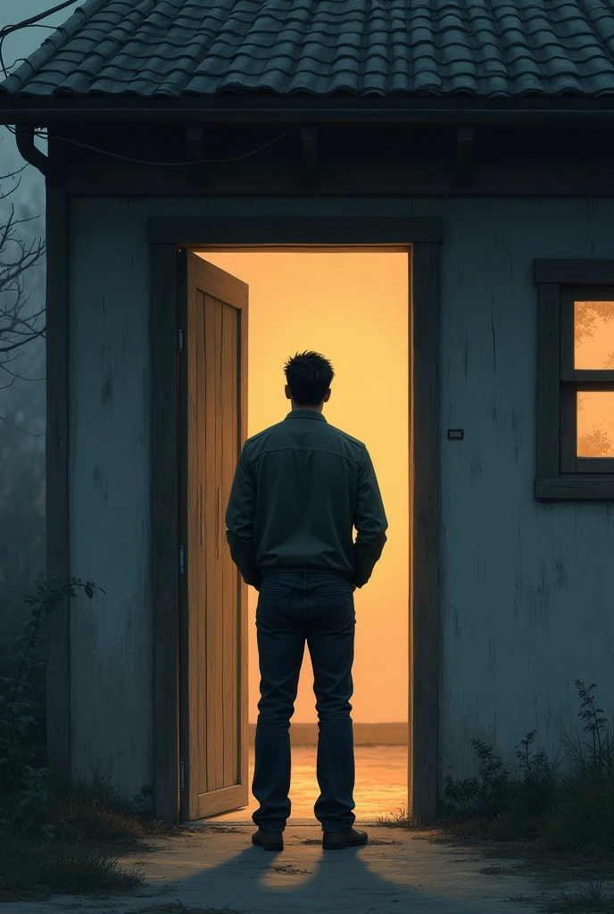 View of a man standing at the door of a house looking into one of the rooms.