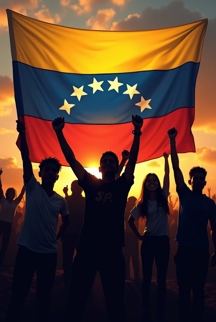 An image that symbolizes the liberation of Venezuelan adolescents and political prisoners from the Maduro dictatorship. Incorporate the flag of Venezuela, which has horizontal yellow, blue and red stripes and 7 stars on the blue stripe..

