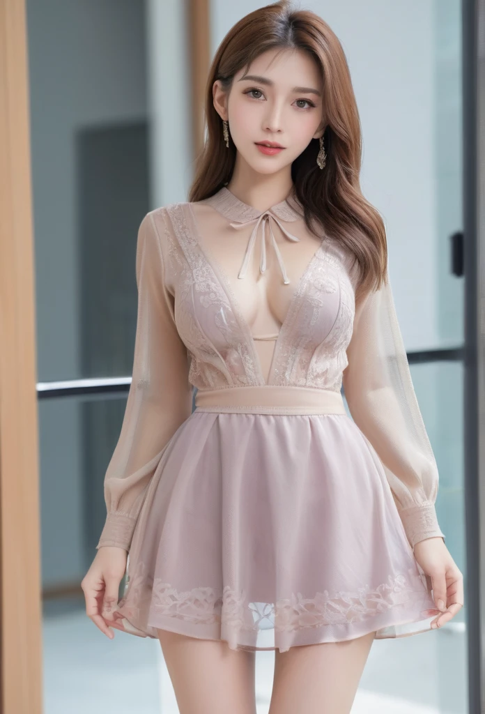 A woman with a beautiful girl々Create a new, whole body, A short sheer dress for、For girls, remove the low-cut see-through blouse and mini skirt., I'm looking forward to both, The boy is kissing her breast, Make it look realistic