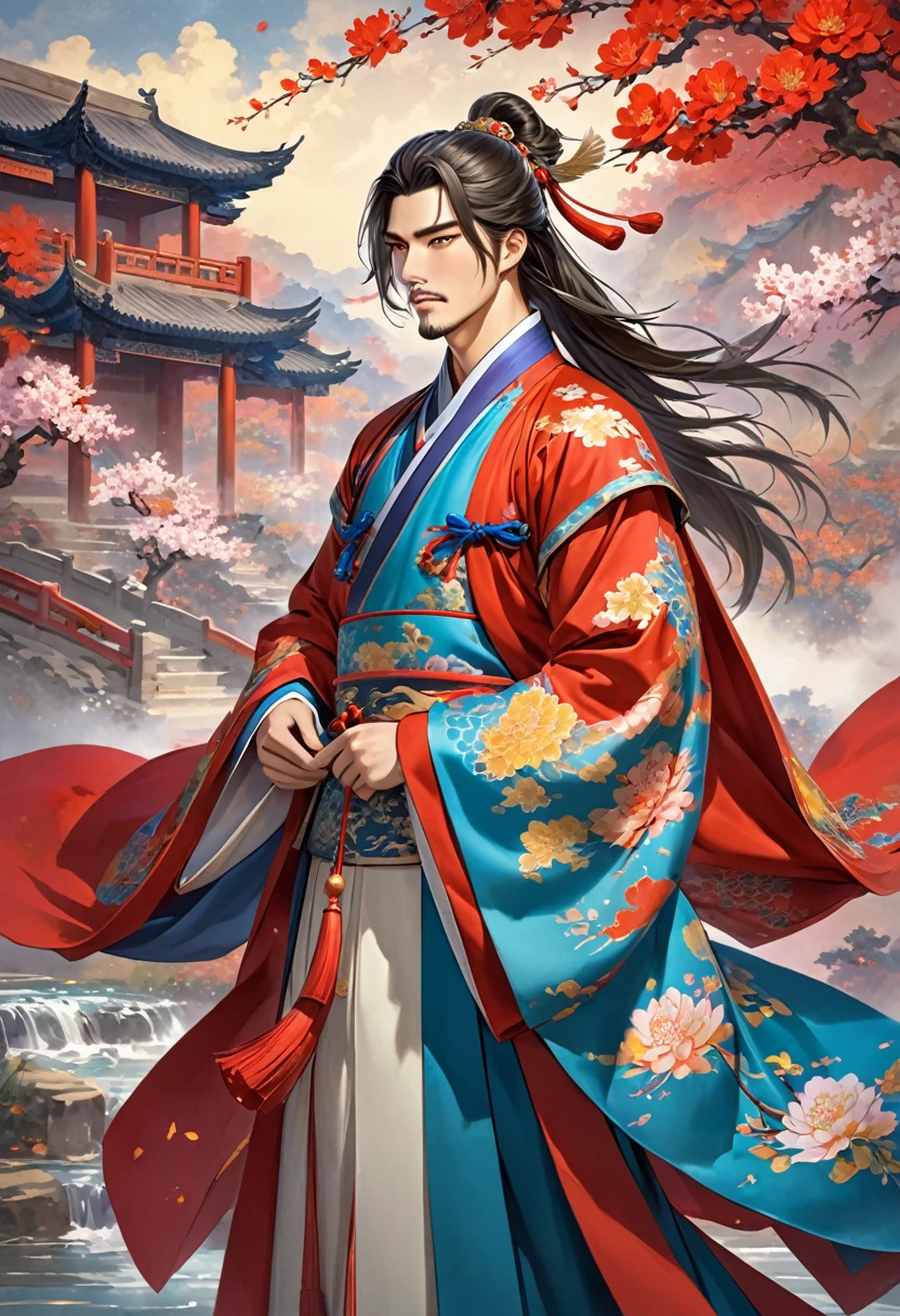 Romance of the Three Kingdoms Zhou Yu, Handsome, Clothes made of dopo, Full body exposed, Clothes made of fabric, traditional chinese dress, amazing