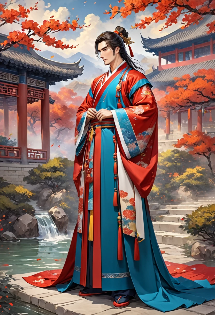 Romance of the Three Kingdoms Zhou Yu, Handsome, Clothes made of dopo, Full body exposed, Clothes made of fabric, traditional chinese dress, amazing
