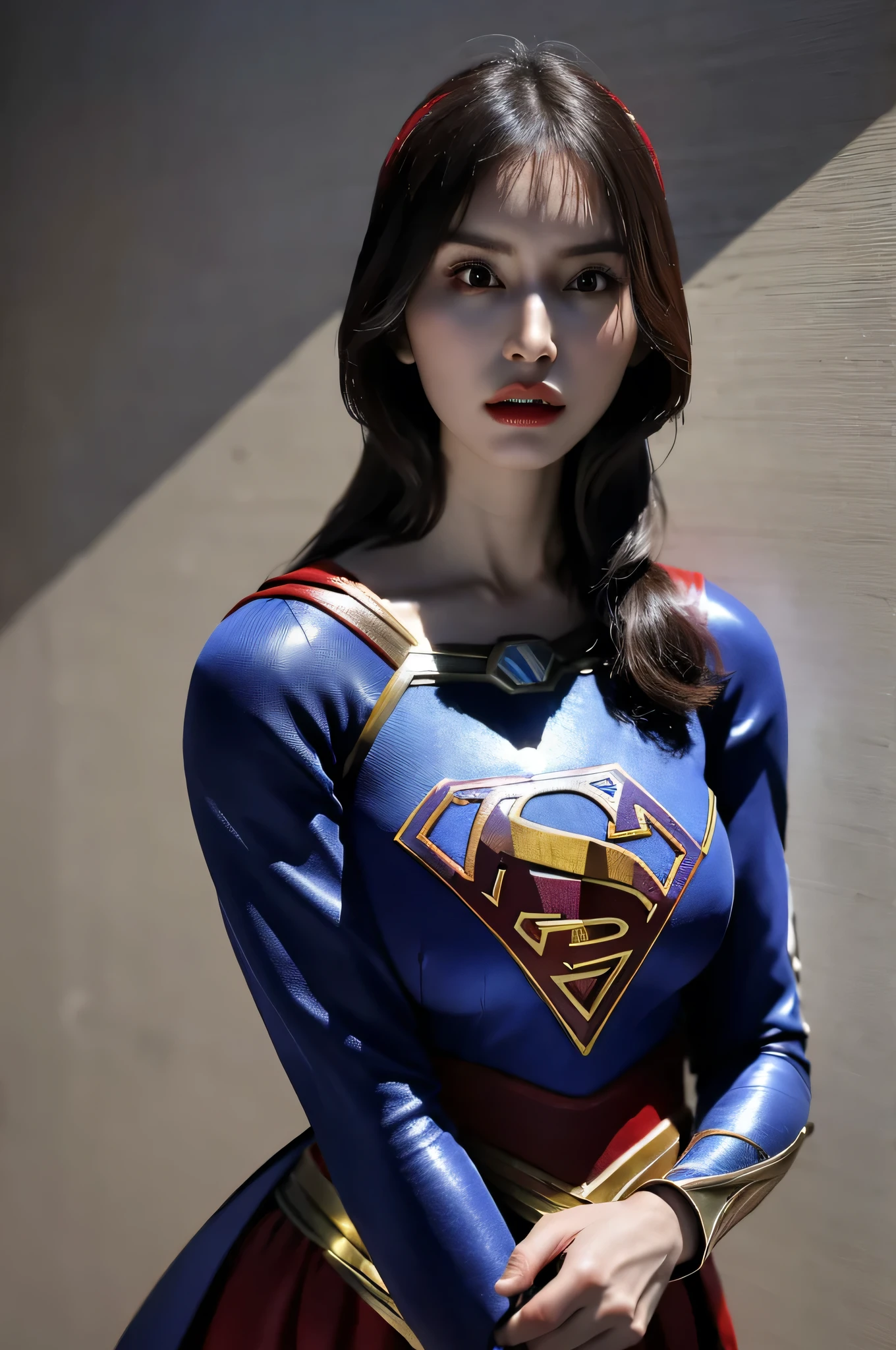 Half length,1 girl,(Perfect figure,Slim and tall),alone,Are standing,(Outdoor:1),null,Focus on the face,美Funny face,Delicate and young々Funny face,Supergirl, (Supergirlスーツ:1.5),Jumpsuit,(Huge breasts,Big Breasts,Big Breasts:1.3),Thigh Gap,camel toe
Realistic style,Clear images,masterpiece, (最high quality:1.2),Very detailed,Realistic,High resolution,high quality,Cinematic Light,Ray Tracing,超High resolution,超High resolution,(photoRealistic:1.5),Intricate details,Fine texture,In detail,high quality shadow