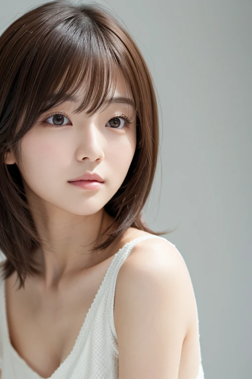 Top quality, realistic, perfect human body structure, very detailed, very delicate and beautiful, RAW photography, beach, professional lighting, luminescence, depth of field, single focal, full body, 13 year old girl, smile, brown hair, small head, ((big)), baby face, beautiful eyes, real face, realistic skin, detailed eyes, (fashionable hairstyle: 1.3), sexy pose, absurderes、Incredibly Ridiculous res、Extremely fine