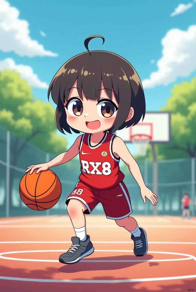 Cute basketball girl manga short hair have text Rx8
