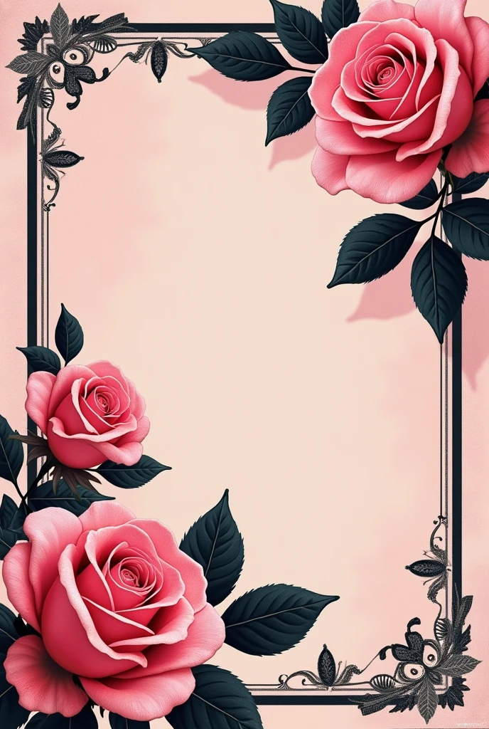 Background with pink roses mix wit some black a white colors make it look vintage, the roses have to be like vectors and like a collage