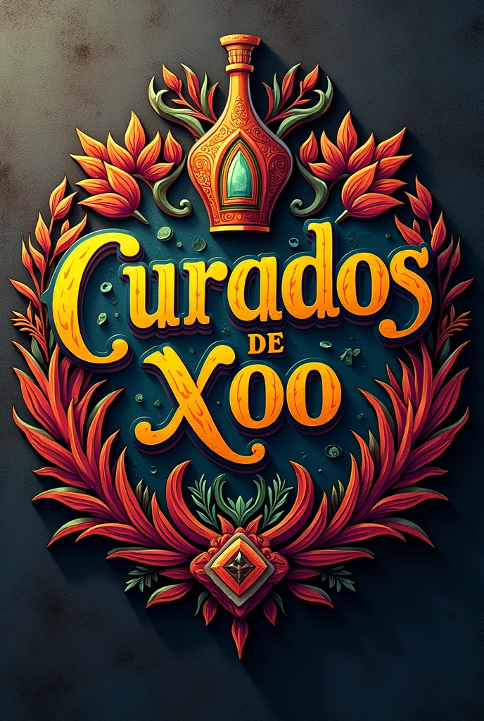 Colorful logo of mezcal cured brand with the name CURADOS DE XOO