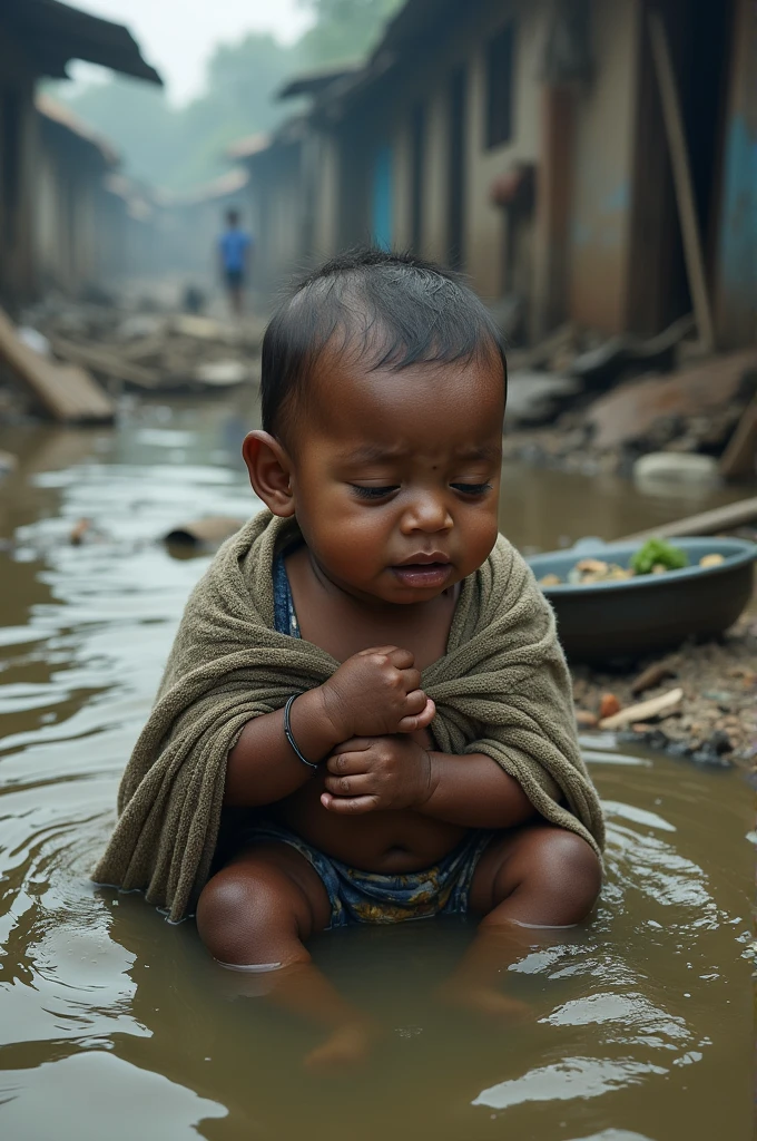 A baby in flood affected area in Bangladesh. Very pathetic picture