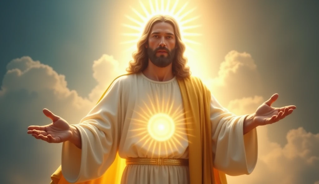Create a high-definition image of the Saint of legal causes performing the miracle of unblocking legal processes. He must be surrounded by an aura of heavenly light, with a serene and compassionate expression on his face. God extends His hands to the sick, emitting a healing energy that surrounds them. Your eyes should reflect wisdom and infinite love. The garment should have a soft shine, with refined details and delicate textures, reflecting the divine light. The background should be a gradient of soft tones, like blue and gold, creating an atmosphere of peace and divinity. The image must be rich in details, with exceptional clarity and superior quality.