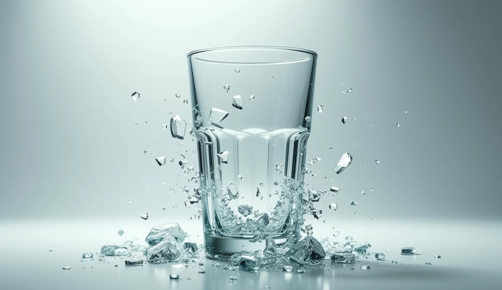 A shattered glass reforming itself back into its original shape, symbolizing resilience and the power to recover.