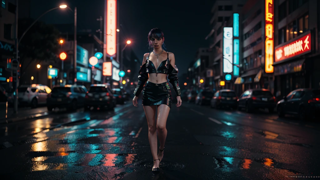 1 girl,beautiful,cyberpunk style,Bling Bling Bling Bling,motion blur,water drop,Cinematic lighting effects