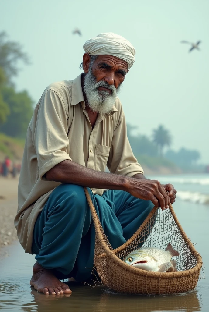 Fish weaning muslim white cap And blue lungi
