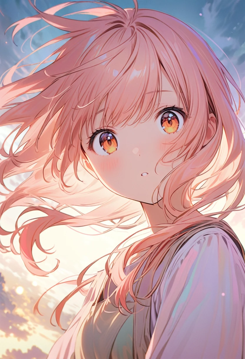 2.Create a 7D anime style portrait of a beautiful girl。big expressive eyes、Soft pastel colors、Features detailed, flowing hair。The background is minimalistic、Soft lighting accentuates character features。The overall atmosphere is calm and a little fantastical.。