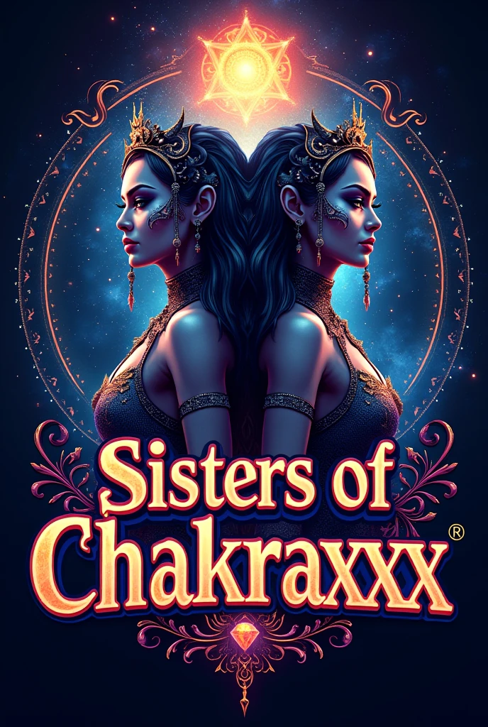 I want a Drag Race logo written "Sisters of Chakraxxx", with mystical theme