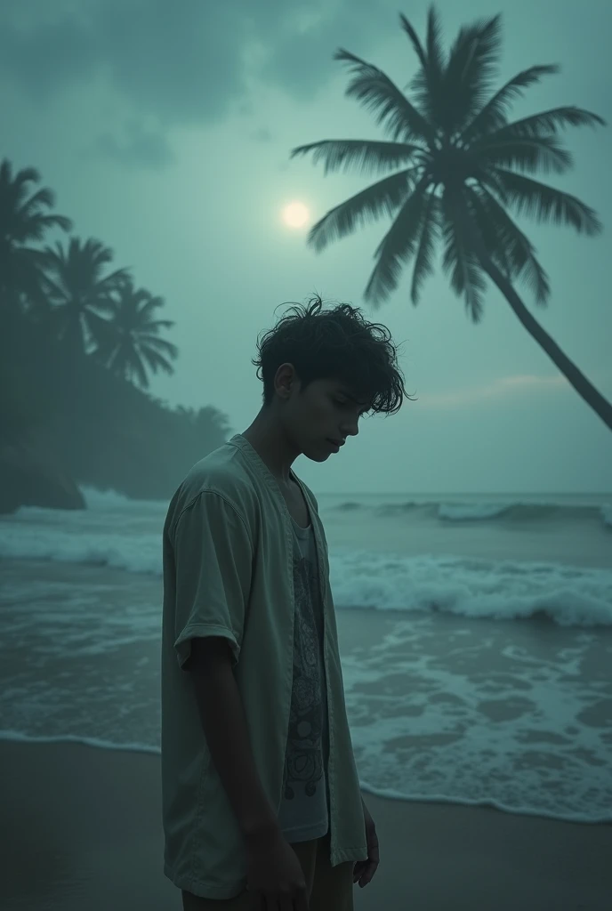 Sad boy , sad life with nightmares
Confused to live or die
Beach background
Nature calling to hell