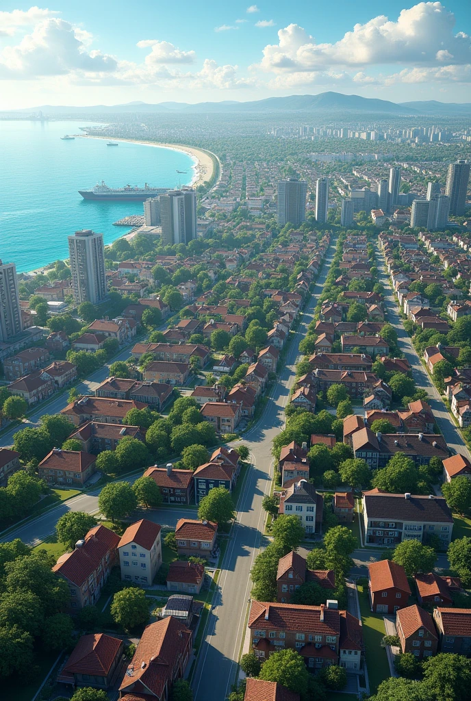 Residential area of the city of Chernomorsk from a bird's eye view.