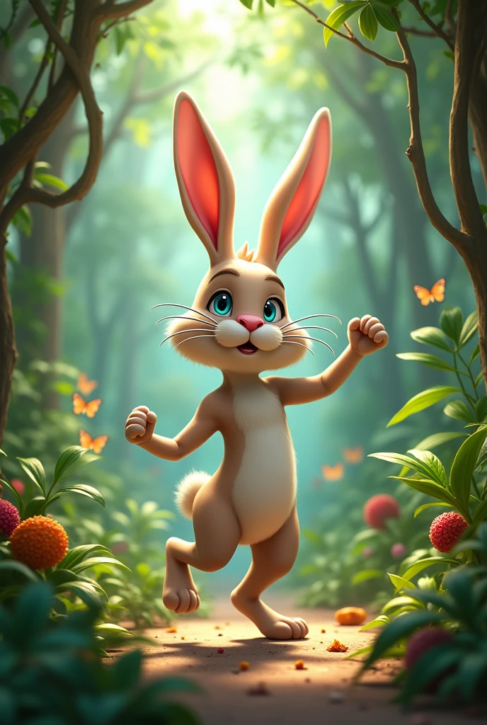 Dancing rabbit in jungle he hqve blue eyes and mustaches ,wide jungle
