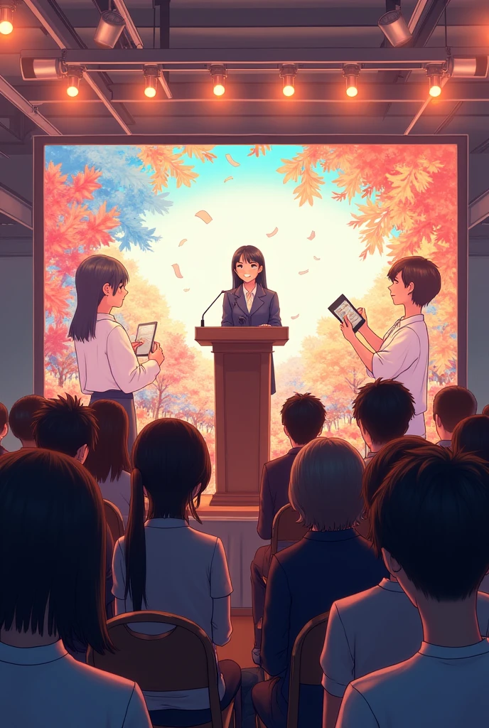 korean、Book Launch、Book Signing、Confident Smile、Speech、Celebratory Atmosphere、manga style