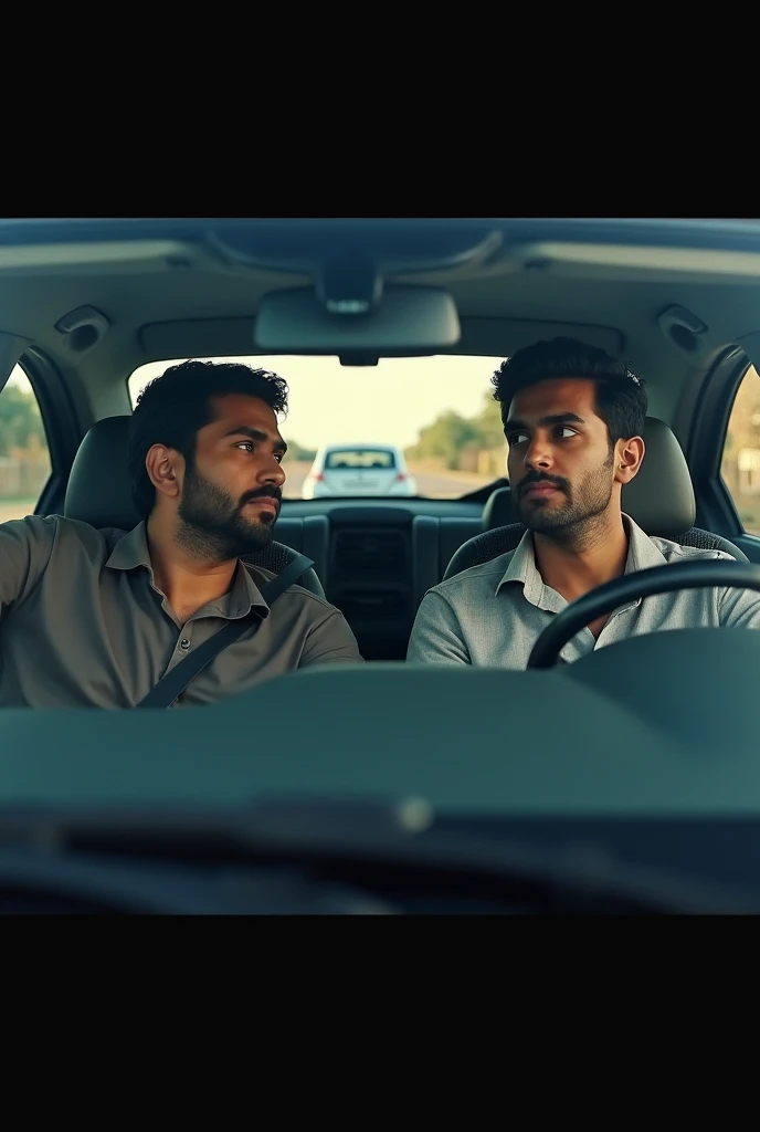 Two indian guy sitting in a black car