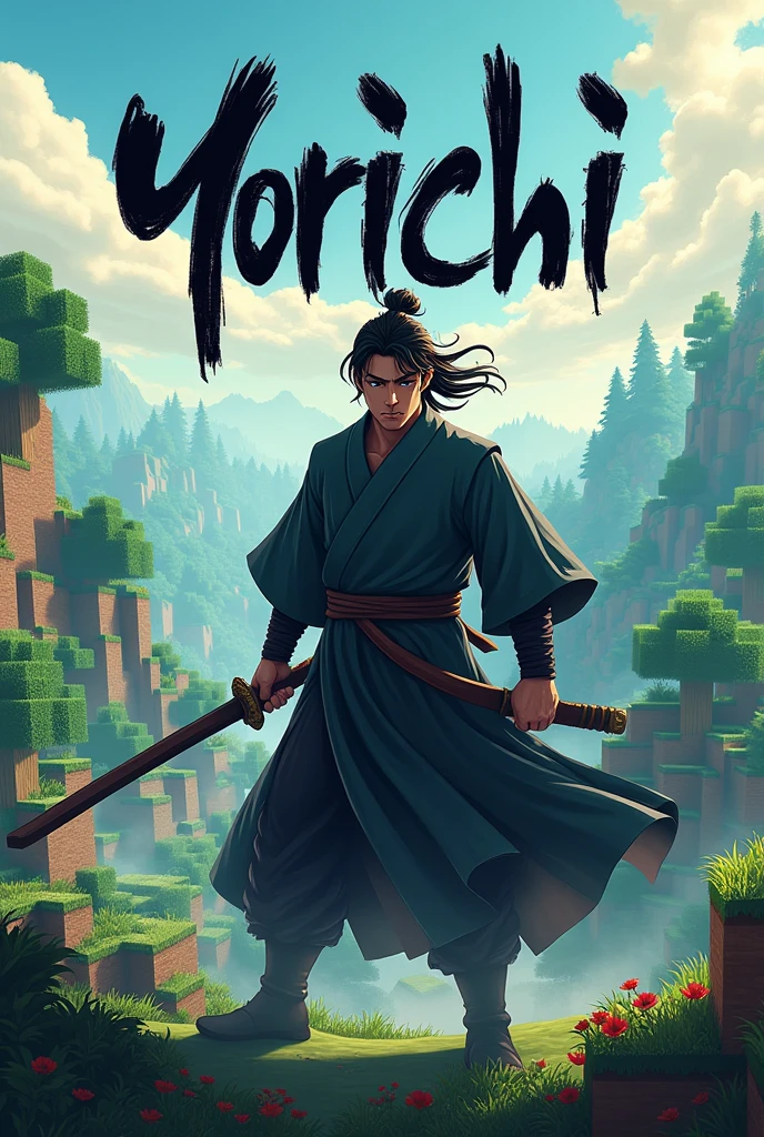 Create yoriichi plays written in the background and yoriichi skin and animated minecraft background youtube bacground logo