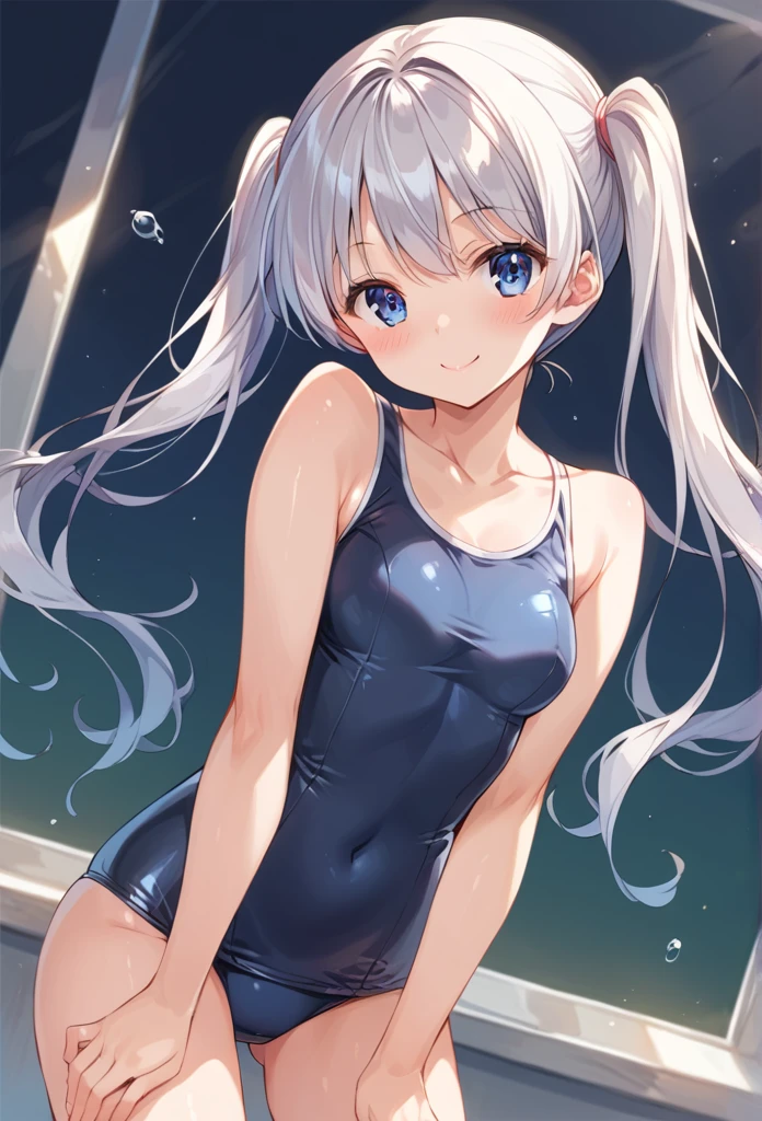 score_9, score_8_up, score_7_up, masterpiece, best quality, absurdres, 8k wallpaper, source_anime, uncensored, anime artwork, anime style, anime coloring, studio anime, megami magazine,
BREAK 1girl, solo, nogizaka, pose, smile, School swimsuit, mansuji, , silver hair,ponytails,blue eyes,
shiny skin, detailed skin, detailed face, detailed eyes,blush,
cowboy shot,