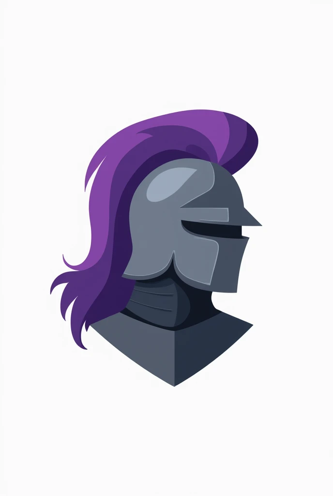 Flat logo for a website of a knight&#39;s helmet with violet hair

