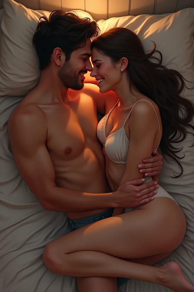 Husband and wife making love on the bed