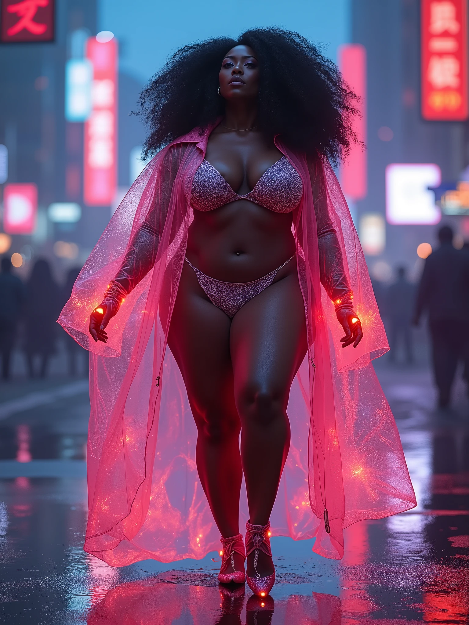 flexible synchronicity, eloquence, insanely Perfect curvature, BIG BOOTY CONTEST winnerwinners, cinematic photography GODDESS fully clothed, MASSIVE PROTRUDING PUMPED ASS, She has rock hard wash board abs, mixed with triangular tapered waist, paired with contrasting hip dips wide MASSIVELY PUMPED BULGING BUTTOCKS, dark skin Moor, translucent plastic NEON raincoat in the theme of IMMENSELY MASSIVE PROTRUDING BULGING: EXQUISITE BUTTOCKS: ASS: BOOTY: GLUTES: WIDE HIPS: HIP DIPS