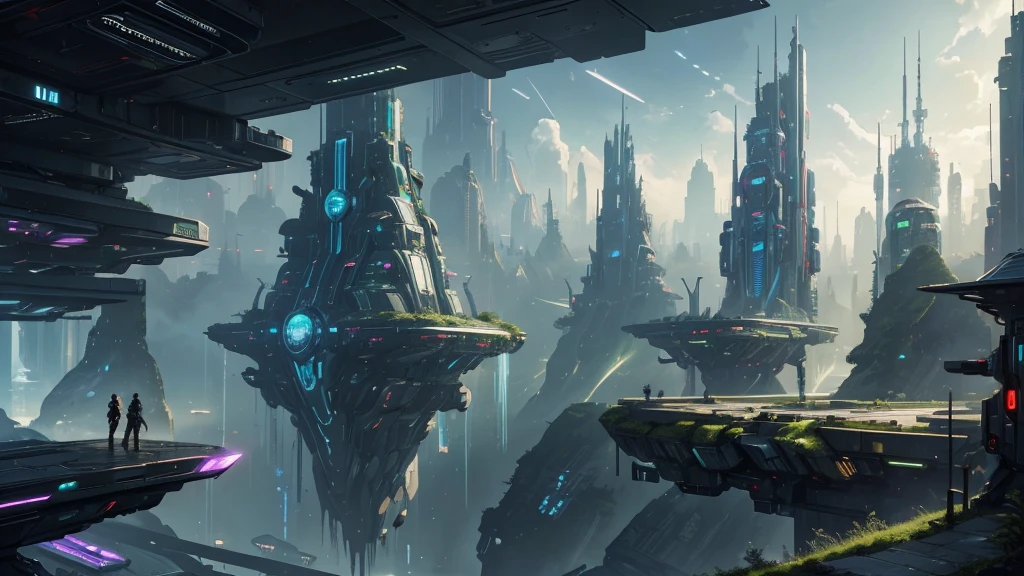 ((masterpiece)),((Highest quality)),((High Detail)),nobody,background, Floating platform，waterfall, Cyberpunk style futuristic city, Sci-Fi Illustration, Sci-Fi Fantasy Wallpapers, Impressive and fantastic landscape, Future Utopian Fantasy, Futuristic Setting, green